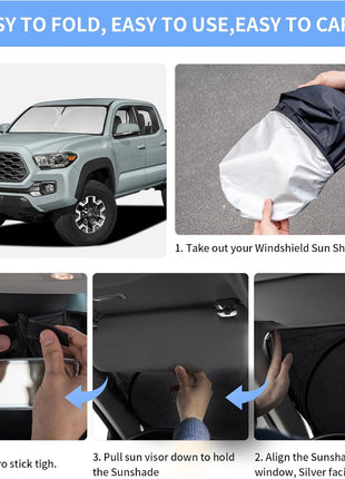 for Toyota Tacoma 2016-2024 2025 2026 Sun Shade Sunshade Windshield Cover | 4 Layers Front Window Shade Custom Fit Tacoma 2Dr 4Dr Pickup Sun Visor 240T Shade Blocks UV Rays Car Accessories