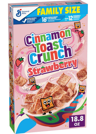 Cinnamon Toast Crunch Breakfast Cereal, Crispy Strawberry Cereal, Family Size, 18.8 oz
