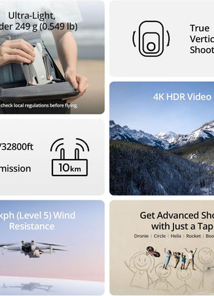 DJI Mini 3 With DJI RC, 3-Axis Mechanical Gimbal Mini Camera Drone | 4K HDR Video, 38-Min Flight Time, up to 32800ft (10km) Video Transmission, Vertical Shooting, GPS Auto Return