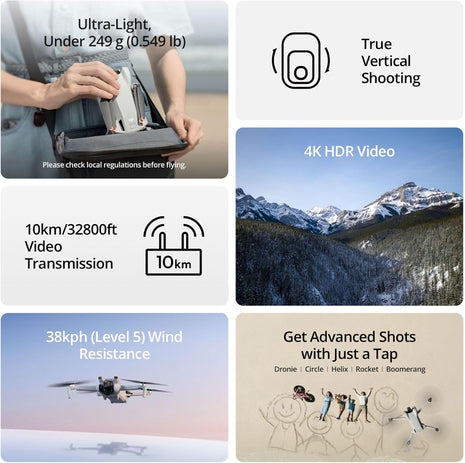 DJI Mini 3 With DJI RC, 3-Axis Mechanical Gimbal Mini Camera Drone | 4K HDR Video, 38-Min Flight Time, up to 32800ft (10km) Video Transmission, Vertical Shooting, GPS Auto Return