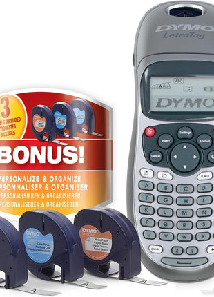 DYMO Label Maker Machine with Tape - 100H LetraTag Handheld, Comes with 3 LT label tapes. Great for Home & Office Organization