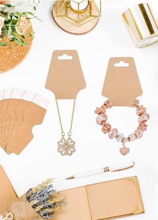 200 Pcs Necklace Display Cards with Adhesive, Thick Bracelet Keychain Display Cards, Kraft Paper Necklace Cards for Jewelry Display Selling