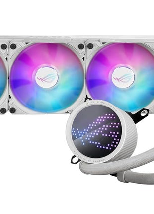 ASUS ROG RYUO III 360 ARGB White Edition All-in-one AIO Liquid CPU Cooler 360mm Radiator, Asetek 8th gen Pump Solution, Anime Matrix LED Display and ROG AF 12S ARGB Fan., 6 Year Warranty