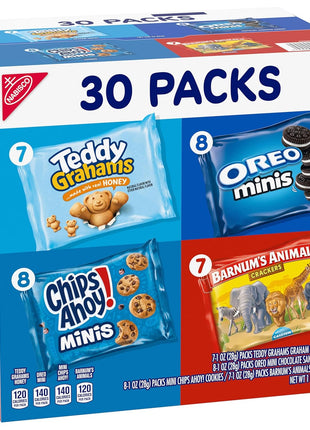 Nabisco Team Favorites Variety Pack, OREO Mini, CHIPS AHOY! Mini, Teddy Grahams Honey & Barnum's Animal Crackers, 30 Snack Packs