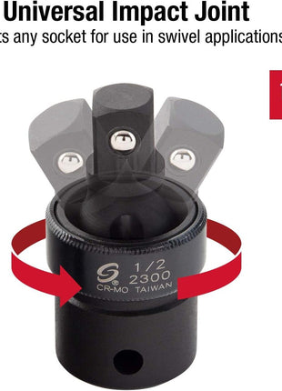 SUNEX TOOLS 2300, 1/2 inch Drive, Universal Impact Joint, Cr-Mo Steel, Radius Corner Design, Flexible, Meets ANSI Standards