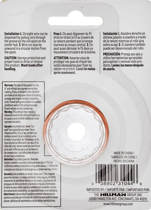 Hillman Bare Copper Wire Rope 18 Gauge Polished Hobby Cable Wire, 25', Corrosion Resistant, Holds 14 lbs, Ideal for Crafts & DIY, Copper | 35263