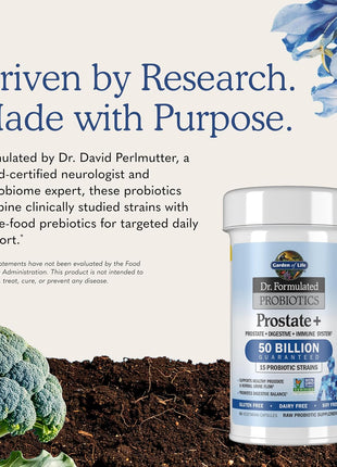 Garden of Life Dr. Formulated Probiotics Prostate+ - Acidophilus and Probiotic Supports Healthy Prostate and Digestive Balance - Shelf Stable - Gluten, Dairy, and Soy-Free - 60 Vegetarian Capsules