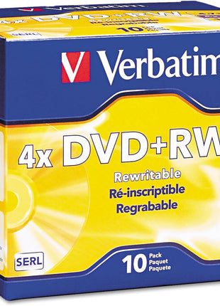 Verbatim DVD+rw Rewritable Disc, 4.7 Gb, 4X, Slim Jewel Case, Silver, 10/Pack