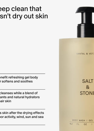 Salt & Stone Body Wash for Women & Men, Santal & Vetiver 15.2 fl oz | Shower Gel, Sulfate-Free, Paraben-Free, Dye-Free, Vegan, Hydrating & Moisturizing with Antioxidants, Vitamin C, Niacinamide