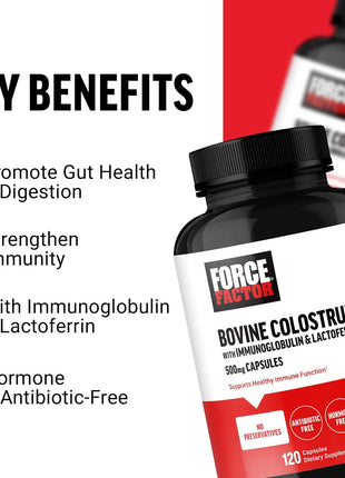 Force Factor Bovine Colostrum Capsules Supplement | with Immunoglobulin and Lactoferrin, Supports Gut Health & Immune Health, 120 Capsules