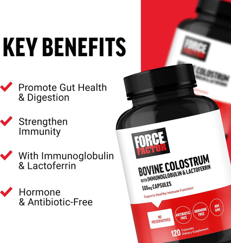 Force Factor Bovine Colostrum Capsules Supplement | with Immunoglobulin and Lactoferrin, Supports Gut Health & Immune Health, 120 Capsules