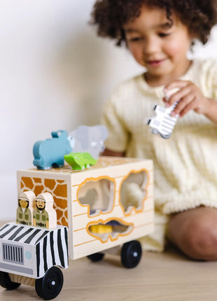Melissa & Doug Animal Rescue Shape-Sorting Truck - Wooden Toy with 7 Animals and 2 Play Figures
