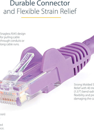 StarTech 6in CAT6 Ethernet Cable - Purple CAT 6 Gigabit Ethernet Wire -250Mhz 100W PoE RJ45 UTP Network Patch Cord Snagless with Strain Relief (N6PATCH6INPL)