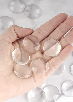 30PCS Clear Glass Cabochons 1 Inch Dome Tile Clear Glass Pebbles Non-Calibrated Round Gems for Crafts, Cameo Pendants, Photo Jewelry, Rings, Necklaces