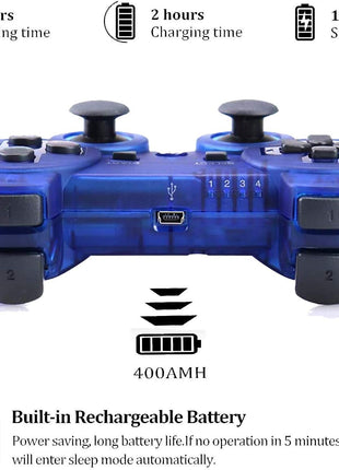 Wireless Controller for PS-3 Motion Sense Double Vibration Upgraded Gaming Remote for Play 3 with Charging Cord (Transparent Green and Transparent Blue)