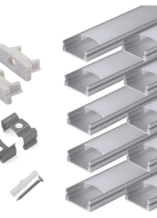 hunhun 10-Pack 6.6ft/ 2Meter U Shape LED Aluminum Channel System with Milky Cover, End Caps and Mounting Clips, Aluminum Profile for LED Strip Light Installations, Very Easy Installation