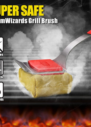 GRILLART Grill Brush Bristle Free. SteamWizards BBQ Replaceable Cleaning Head, Unique Seamless-Fit Scraper Tool for Cast Iron/Stainless-Steel Grates, Safe Barbecue Grill Cleaner-Red