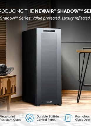 NewAir Shadow Series Wine Cooler Refrigerator 56 Bottles Dual Temperature Zones, Freestanding Mirrored Wine and Beverage Fridge with Double-Layer Tempered Glass Door & Compressor Cooling for Wine