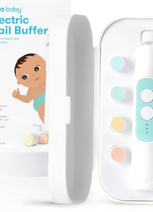 Frida Baby Electric Nail Buffer | Safe + Easy Baby Nail File, Baby Nail Clippers + Nail Trimmer Kit for Newborn, Toddler, Children's Fingernails/Toenails, 4 Buffer Pads, LED Light, Storage Case, White