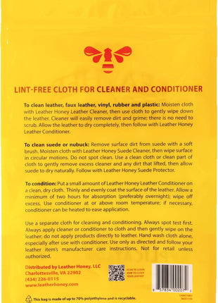 Leather Honey Lint-Free Application Cloth: Microfiber Cloth for Use with Leather Conditioner and Cleaner. Made in The USA Since 1968