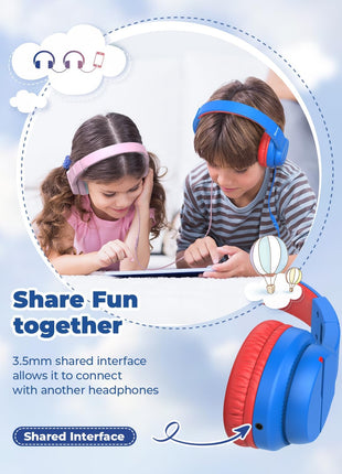 iClever HS19 Kids Headphones for School, Over-Ear for Toddler Boys Girls | SafeSound Tech, HD Mic Stereo Sound, Kids Headphones with Cord, FunShare Foldable 3.5mm Wired for iPad Computer Travel