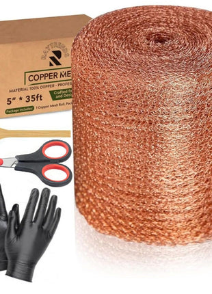 Raytrends Copper Mesh Rodent Control Kit, 5 Inch x 35ft Rustproof Copper Wool Blend, DIY Hole Filler, Complete with Precision Scissors and Packing Tool for Mice & Rodent Defense