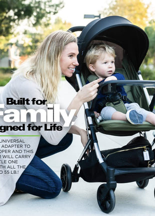 Joovy Kooper Lightweight Baby Stroller Featuring Removable, Swing-Open Tray, Big Wheels, Reclining Seat with Footrest, Extra-Large Retractable Canopy, and Compact Fold (Black) | Joovy Kooper Lightweight Baby Stroller With Swing-Open Tray, Black