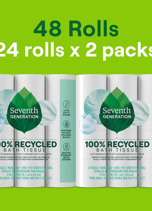 Seventh Generation Toilet Paper, 100% Recycled 2-Ply Bath Tissue, 48 Rolls