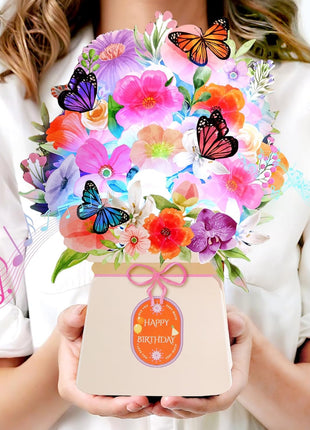 Yinqing Birthday Cards, Light and Music Happy Birthday Card for Women | Lily and Butterflies 10 Inch Forever Flower Bouquet, 3D Pop Up Birthday Gift Card for Women Wife Mom Daughter Sister