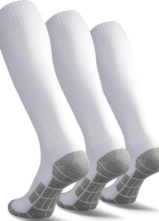 CWVLC Youth Soccer Socks 3 Pairs Girls Boys Volleyball Sport Team Athletic Knee High Long Tube Cotton Compression Socks Black Medium (5Y-7Y Youth/6-10 Women)