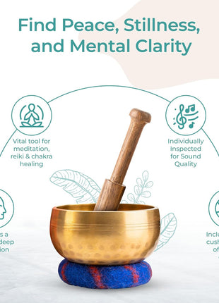Handcrafted Tibetan Singing Bowl Set – 3.5" Sound Bowl for Meditation, Sound Healing & Yoga – Healing Instrument with Wooden Striker & Cushion – Authentic Hand-Hammered in Nepal