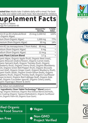 Garden of Life Organics Plant Calcium Supplement, 180ct | Magnesium & Vitamin D3 K2, Made from Whole Foods, Gluten-Free