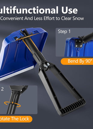 SHANTRA Folding Snow Shovel with Aluminum Edge, D-Grip Portable Shovel for Snow Removal, Lightweight Emergency Snow Shovel, Multifunctional Collapsible Shovel, Shovel For Car Driveway, Garden, Camping