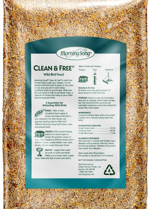 Morning Song Clean & Free Shell Free Wild Bird Food, Premium No Mess Bird Seed for Outside Feeders, 10-Pound Bag