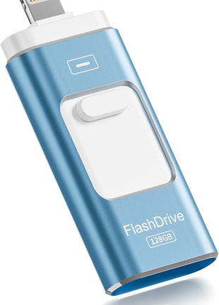 Apple MFi Certified 128GB Flash Drive for iPhone Thumb Drive Photo Stick, USB Memory Stick iPhone Flash Drive for Photos Videos, High Speed Jump Drive Compatible for iPhone/iPad/Android/PC (Blue)