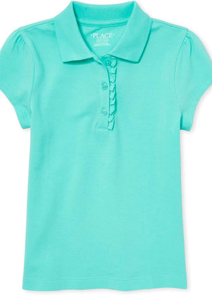 The Children's Place girls Short Sleeve Ruffle Pique School Uniform Polo Shirt, White, Medium US
