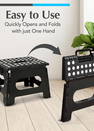 Handy Laundry Folding Step Stool   Sturdy Enough Collapsible Stool to Support Adults and Safe Enough for Kids   Opens Easy with One Flip   Great for Kitchen, Bathroom or Bedroom (Black   9 Inch)
