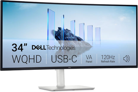 Dell 34 Monitor S3425DW, WQHD VA, 120Hz, FreeSync Premium, Eye Comfort | HDR10, Anti-Glare, 300 cd/m2 Brightness, 3,000:1 Contrast, 95% DCI-P3, 2x10W Speakers, USB-C 65W Power Delivery