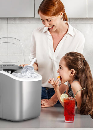 Crzoe Countertop Ice Maker,26Lbs/24H, 2 Sizes of Ice, Self-Cleaning,Grey | 8 Bullet-Shaped Ice Cubes Ready in 6 Mins, Portable Ice Machine with Ice Scoop and Basket for Home/Kitchen