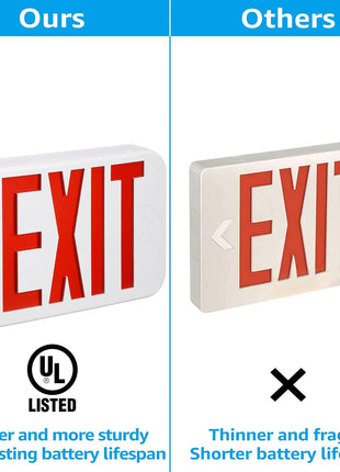 TORCHSTAR LED Exit Sign, Emergency Exit Light with Battery Backup, Double Face, UL 924, AC 120/277V, Damp Location, Hardwired Red Letter Exit Lights for Business Indoor, Pack of 2