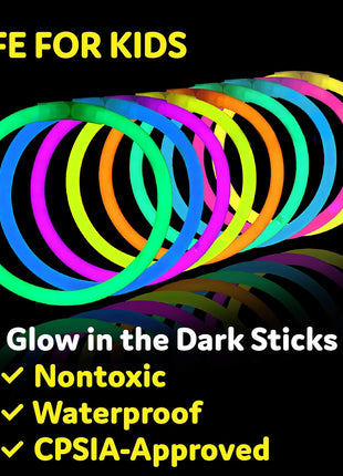 PartySticks Glow Sticks Party Supplies 100pk - 8 Inch Glow in the Dark Light Up Sticks Party Favors, Glow Party Decorations, Neon Party Glow Necklaces and Glow Bracelets with Connectors