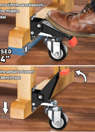 SPACEKEEPER Workbench Casters kit 660 Lbs - Retractable Casters Heavy Duty Bench Caster Wheels Designed for Workbenches Machinery & Tables, 4 Pack