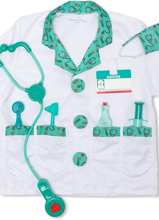 Melissa & Doug Doctor Costume, Pretend Play Dress Up Set (8-Pc) Stethoscope, Coat & Accessories, Role Play Toys for Kids 3+