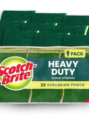 Scotch-Brite Heavy Duty Scrub Sponge, 9 Kitchen Sponges Designed for Tough Messes in the Kitchen that Last 3X Longer*, Best for Cast Iron Skillets and Outdoor Grills, Flexible, Durable, and Strong