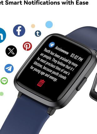 Fitness Tracker Watch with Heart Rate Monitor, Activity Tracker with Pedometer, Sleep Monitor, Calories & Step Counter, 5ATM Waterproof Smart Watch for Women Men Health Fitness Watch for Sports, Blue