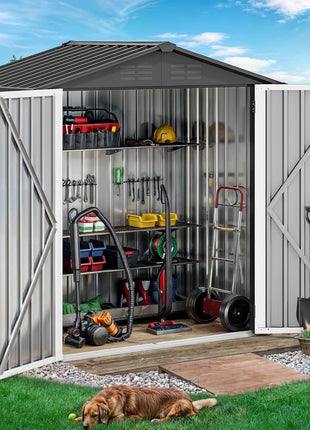 DWVO 6x4ft Outdoor Storage Shed, Weatherproof Tool Shed w/Locking Entry & Ventilation for Grass Cutter, Bike, Equipment, Courtyard, Garden (Dark Gray)