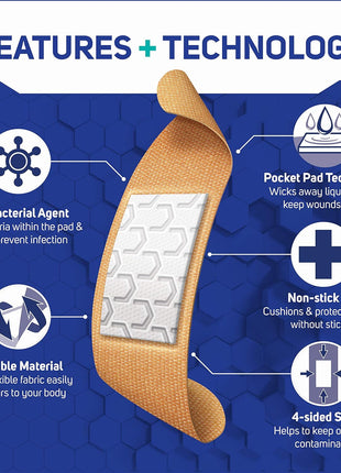 Care Science Fabric Adhesive Bandages, 200 ct Bulk Assorted Sizes | Flexible + Breathable Protection for First Aid and Wound Care