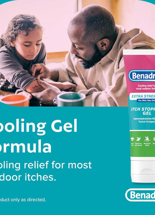 Benadryl Extra Strength Anti Itch Relief Gel, 2% Diphenhydramine HCl, Relief from Insect Bites, Sunburn & More, Great for Camping Essentials, 3.5 fl oz