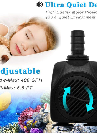 PULACO 400GPH Submersible Water Pump with 5 ft Tubing, 25W durable fountain water pump for Pond Fountain, Aquariums Fish Tank, Statuary, Hydroponics
