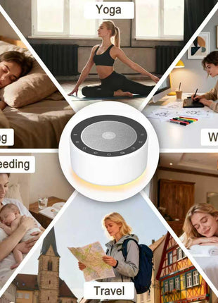Kipcush White Noise Sound Machine with Nursery Lamp, Mood Lighting, 7 Colour Night Light, 30 Soothing Sounds for Baby/Adult. Timer, Plug in, Memory Function, Touch Control